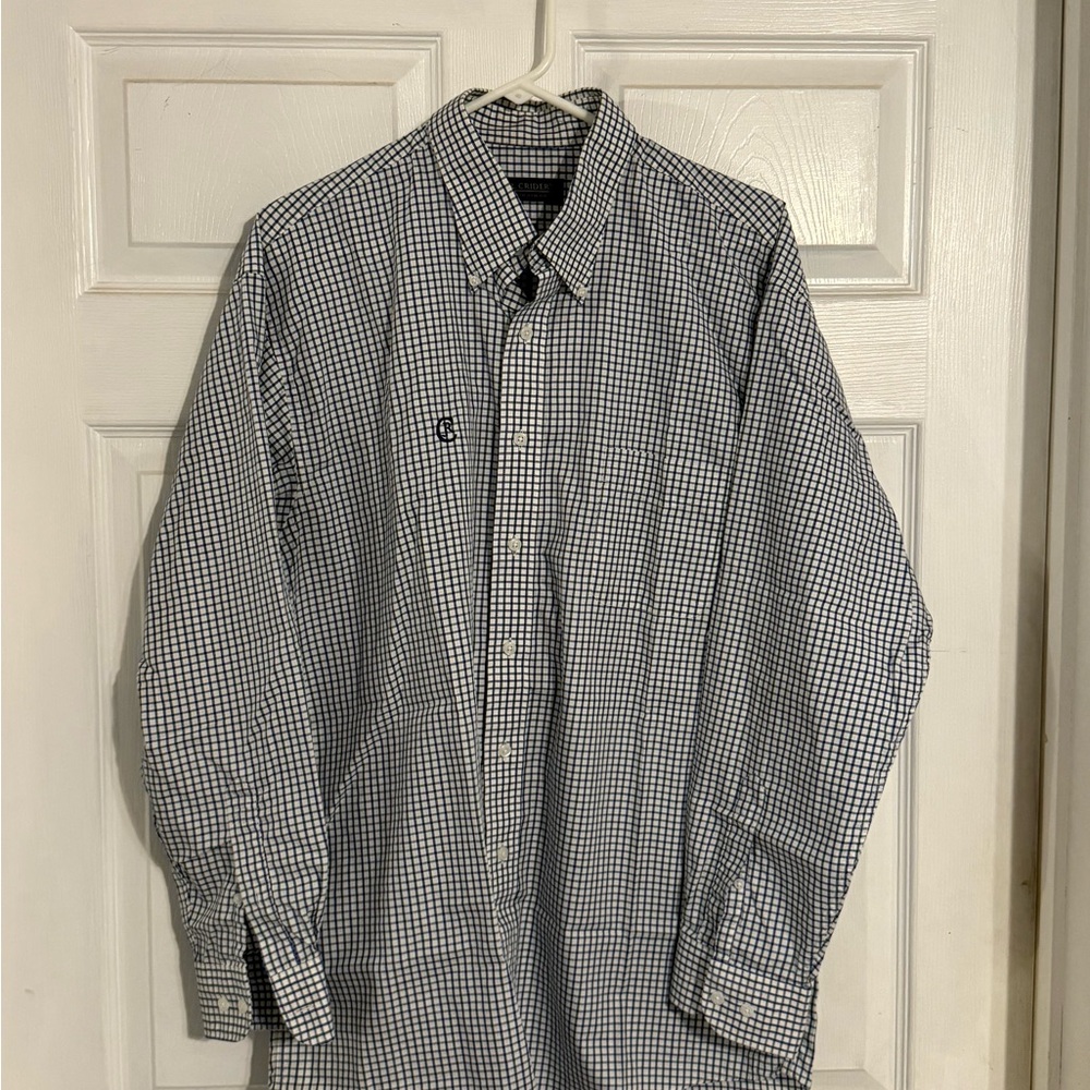 Men’s Blue and Green Tight Plaid Button Down